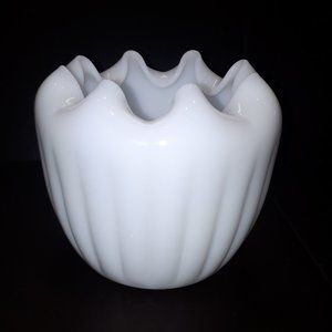 Vintage Milk Glass Vase ruffled Tulip shaped